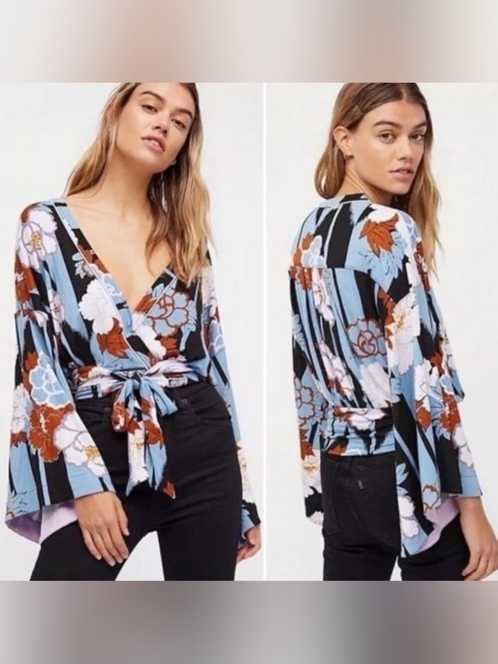 Free People That's a Wrap Floral Top Black Combo size medium